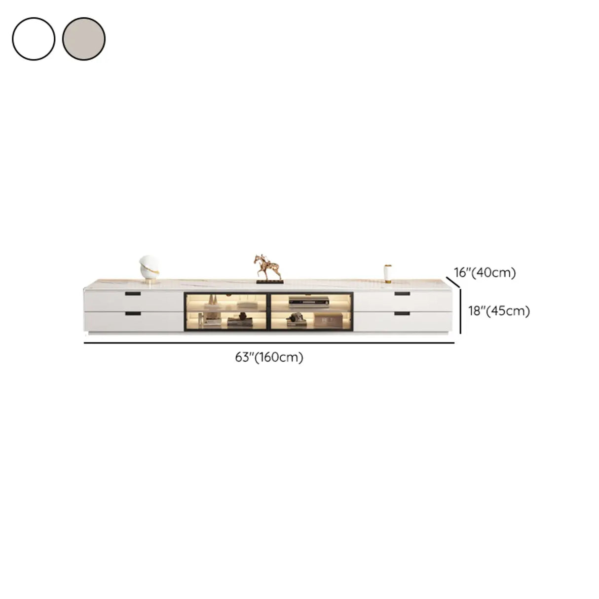 Modern Rectangular Stone Living Room White LED TV Stand