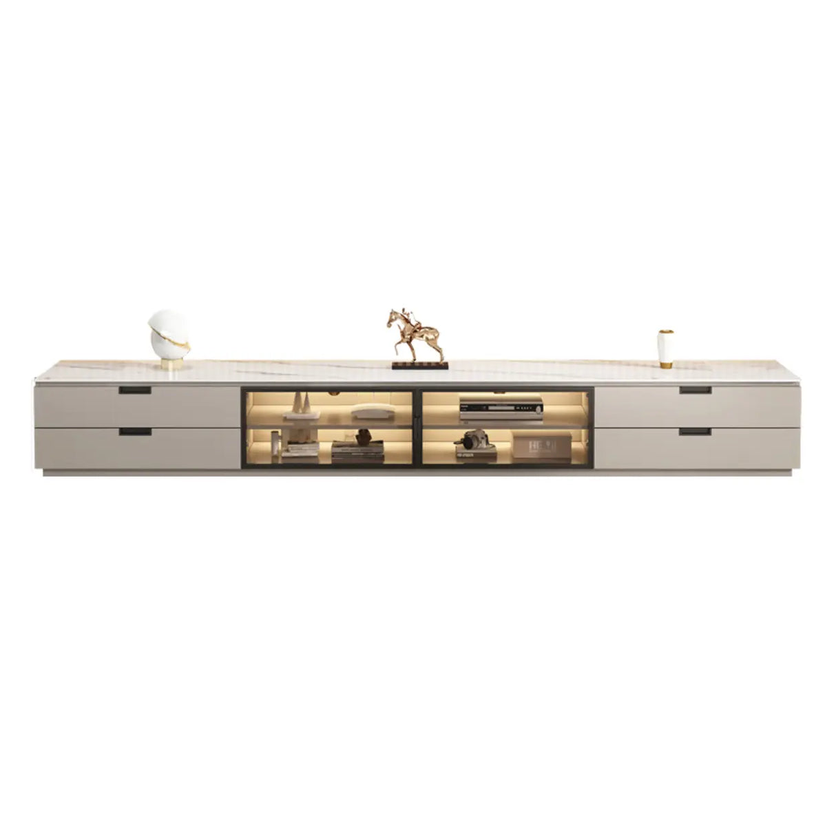 Modern Rectangular Stone Living Room White LED TV Stand