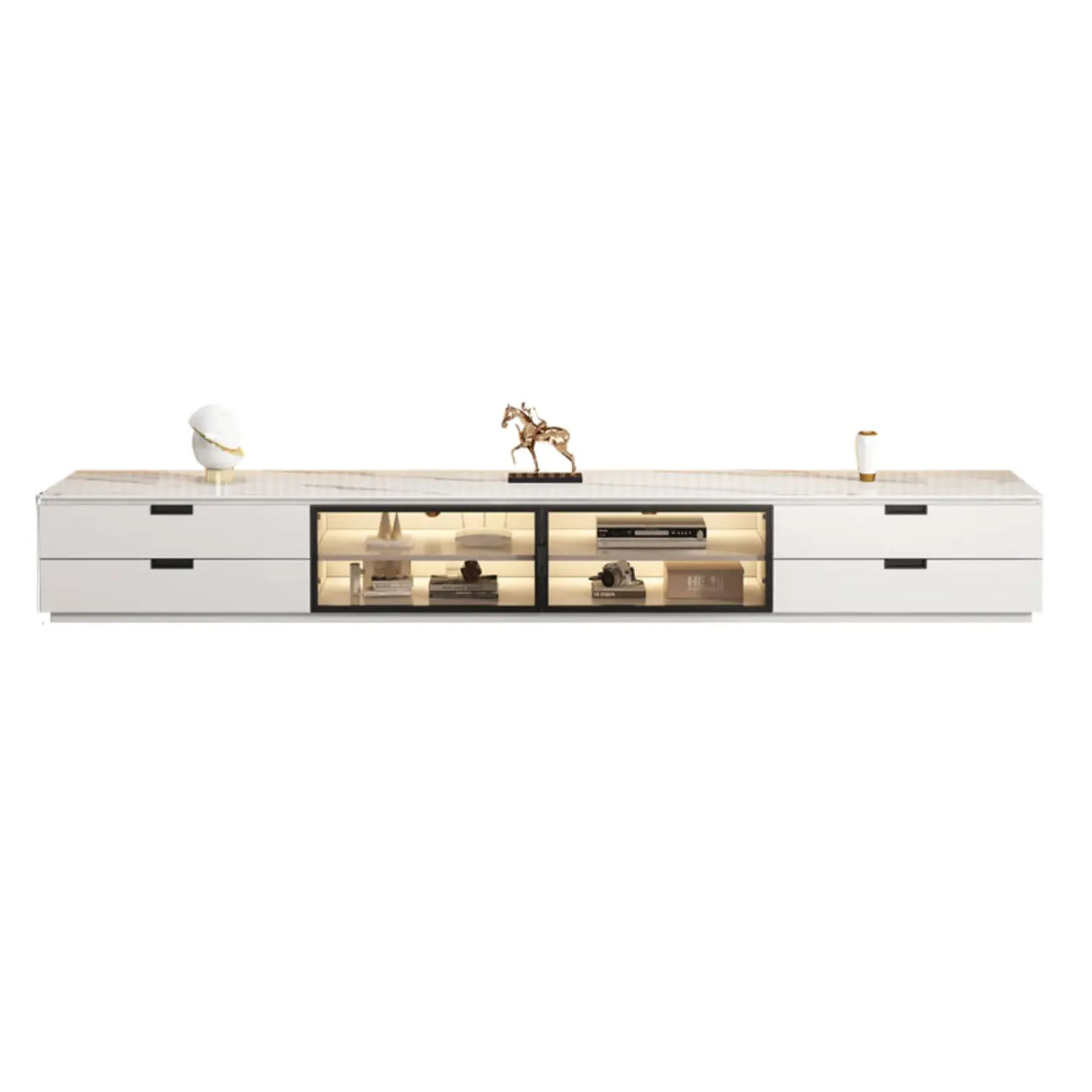 Modern Rectangular Stone Living Room White LED TV Stand