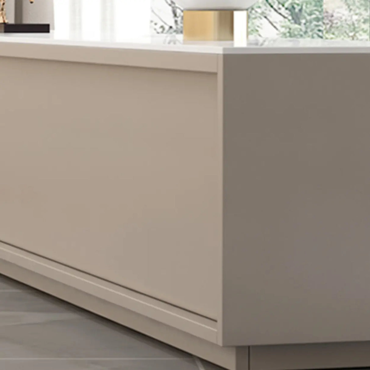 Modern Rectangular Stone Living Room White LED TV Stand