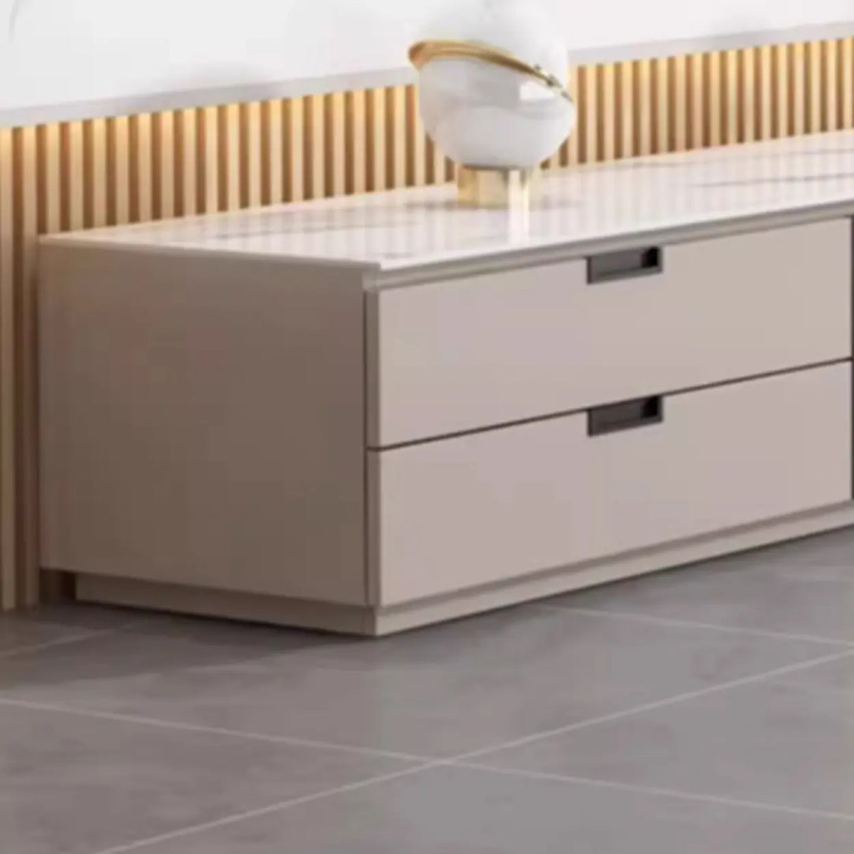 Modern Rectangular Stone Living Room White LED TV Stand