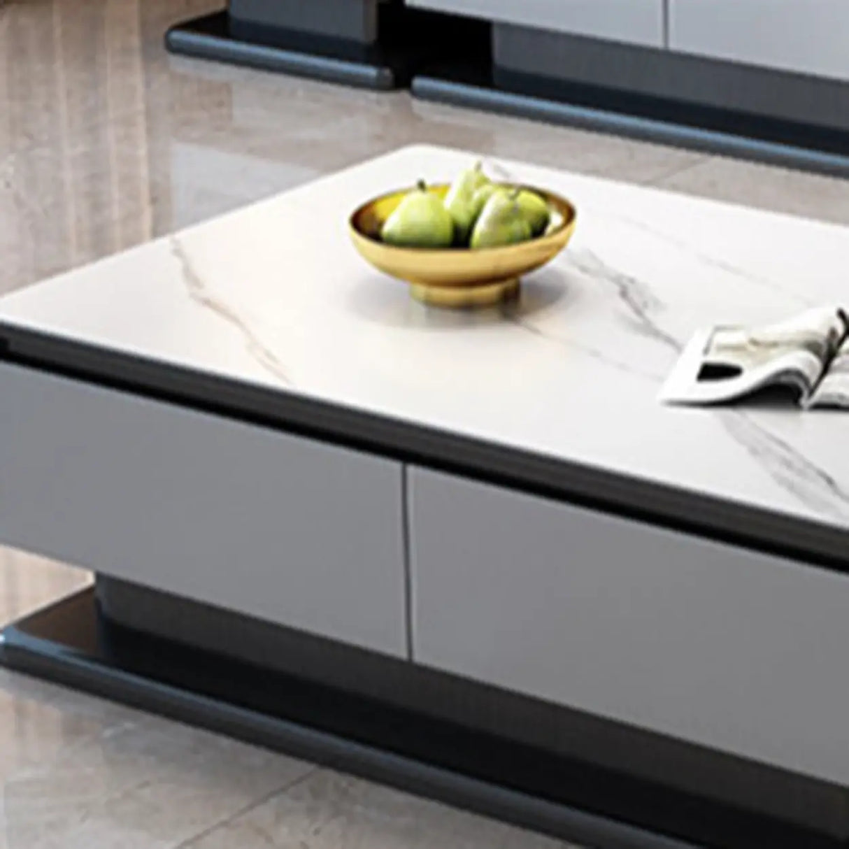 Modern Rectangular Stone TV Stand for Living Room - Grey Image - 10