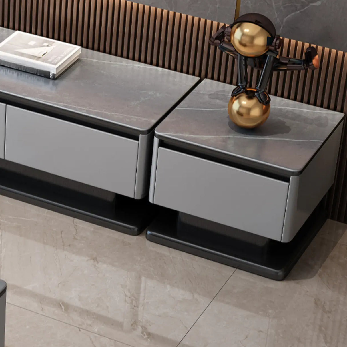 Modern Rectangular Stone TV Stand for Living Room - Grey Image - 12