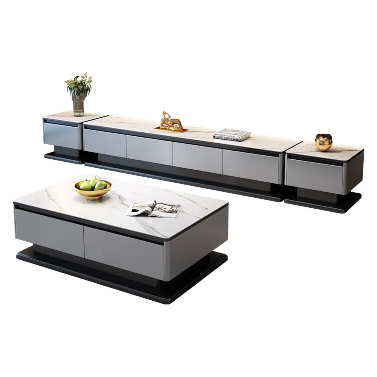 Modern Rectangular Stone TV Stand for Living Room - Grey Image - 5