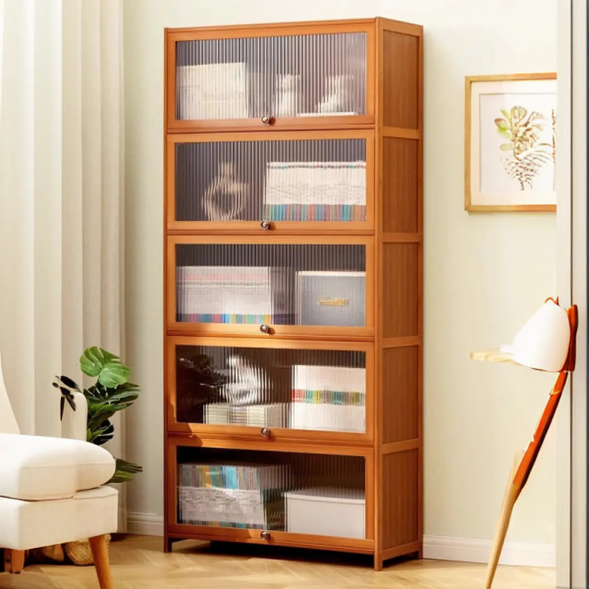 Modern Rectangular Vertical Wood Organizer Bookcase Image - 1