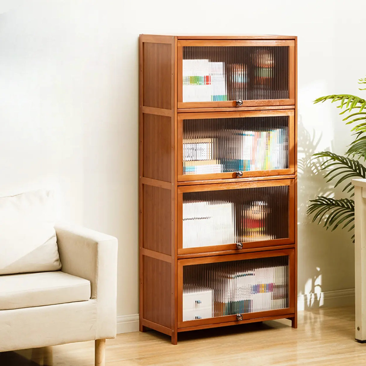 Modern Rectangular Vertical Wood Organizer Bookcase Image - 10