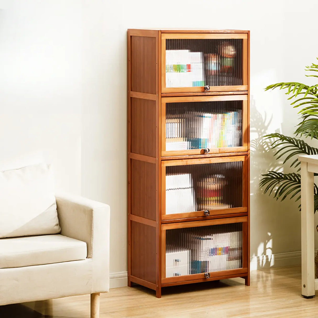 Modern Rectangular Vertical Wood Organizer Bookcase Image - 11