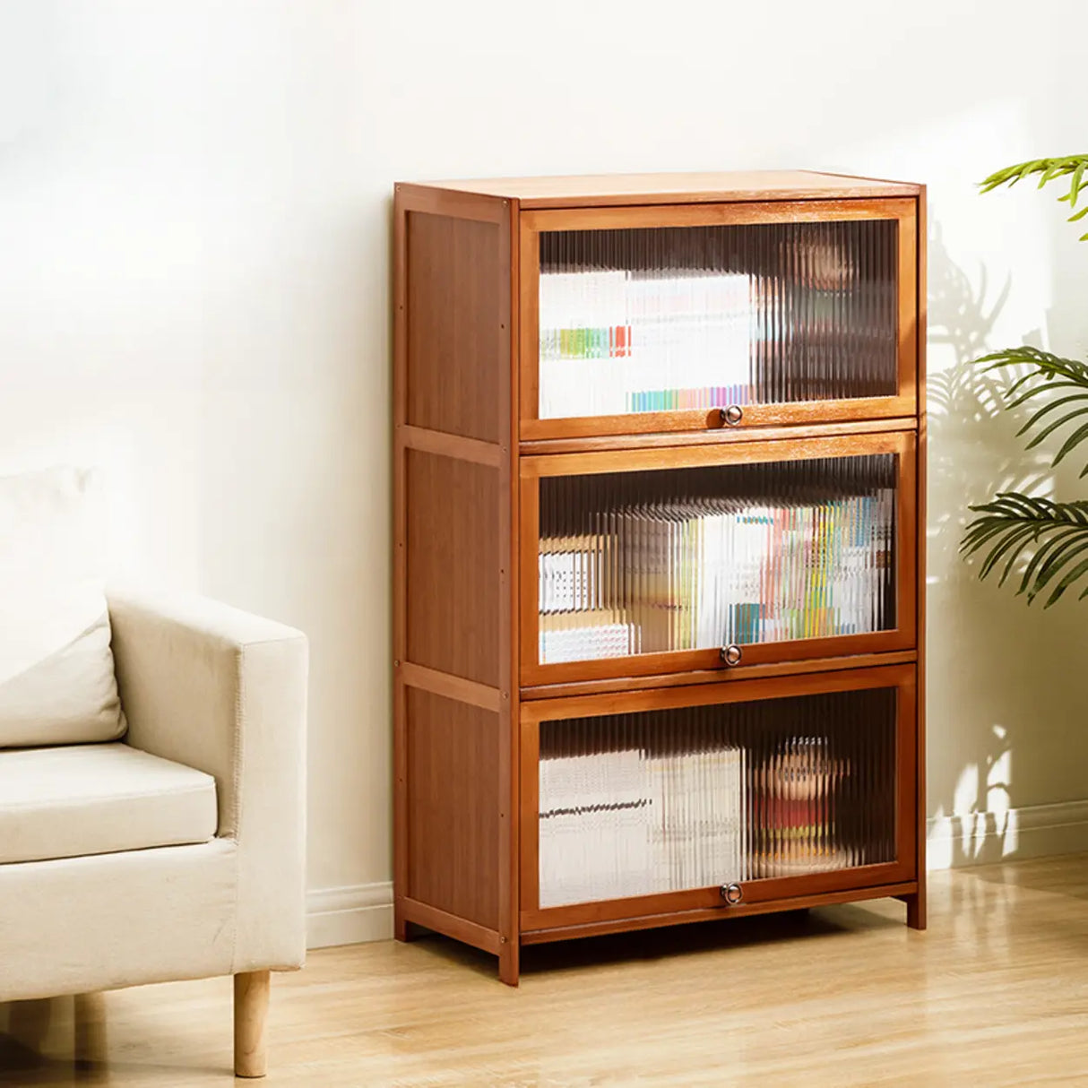 Modern Rectangular Vertical Wood Organizer Bookcase Image - 14