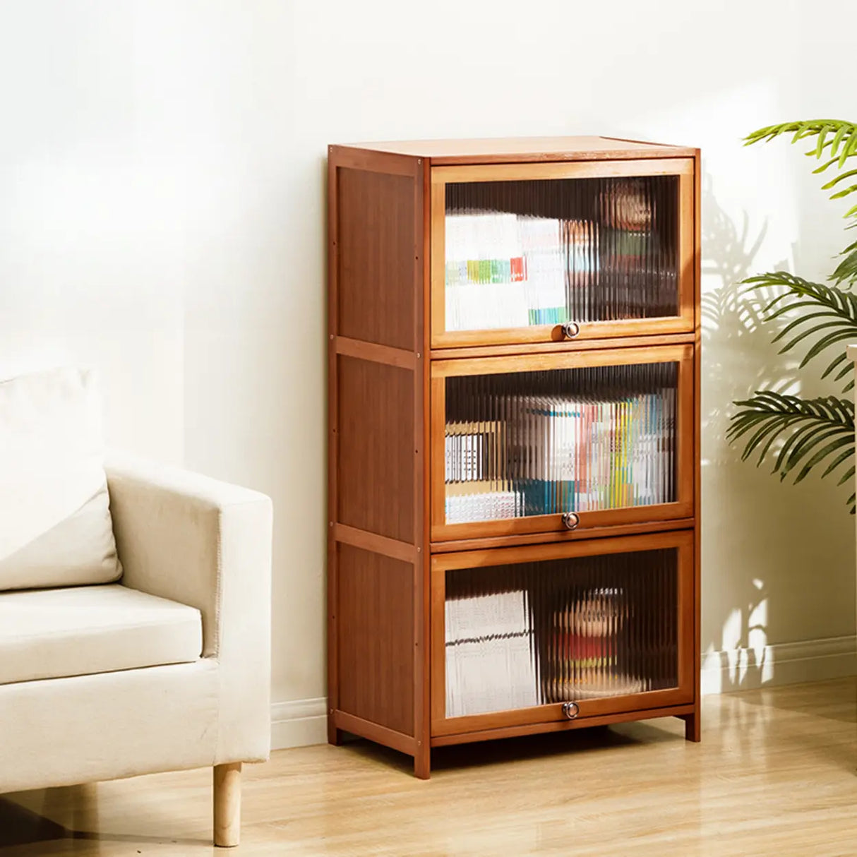 Modern Rectangular Vertical Wood Organizer Bookcase Image - 15