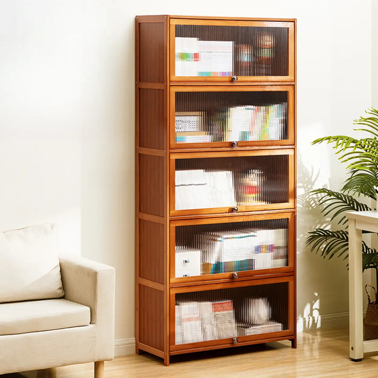 Modern Rectangular Vertical Wood Organizer Bookcase Image - 2