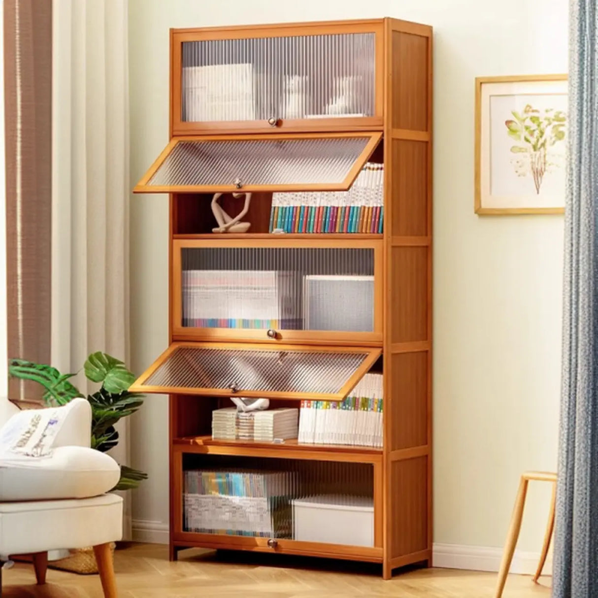 Modern Rectangular Vertical Wood Organizer Bookcase Image - 3