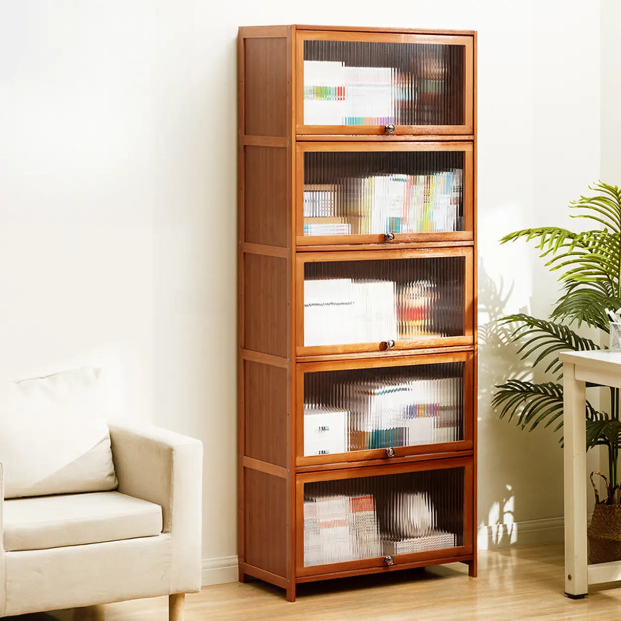 Modern Rectangular Vertical Wood Organizer Bookcase Image - 4