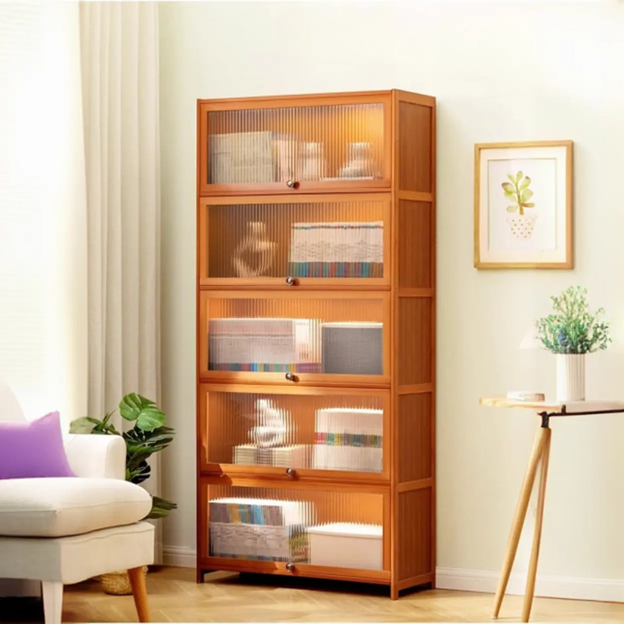 Modern Rectangular Vertical Wood Organizer Bookcase Image - 5