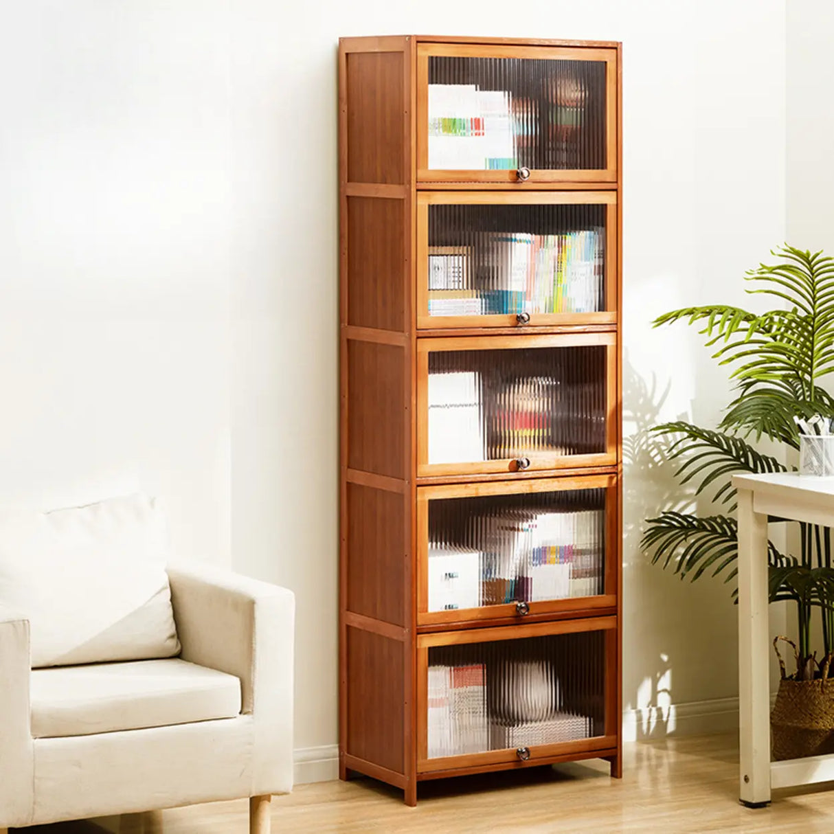 Modern Rectangular Vertical Wood Organizer Bookcase Image - 6