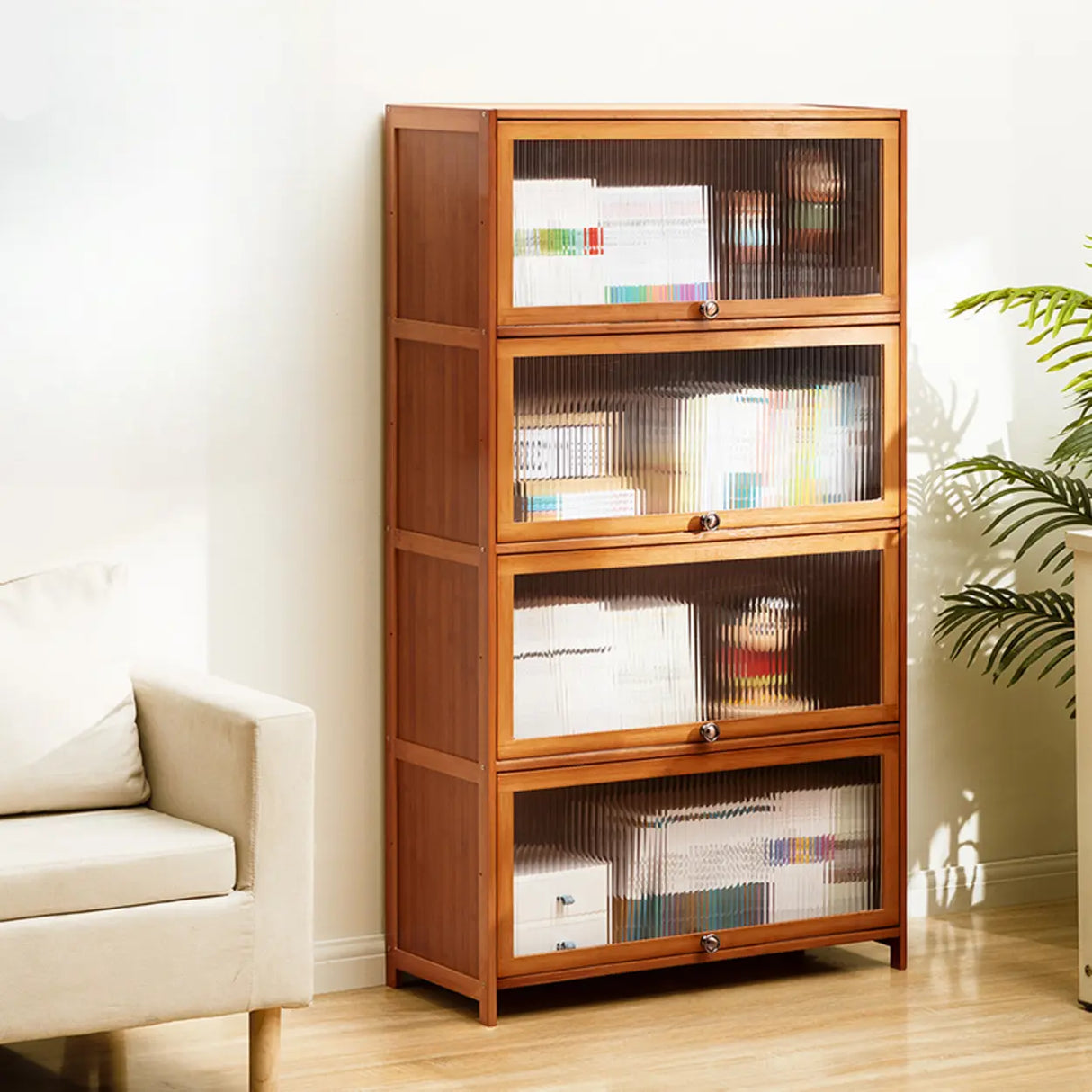 Modern Rectangular Vertical Wood Organizer Bookcase Image - 7