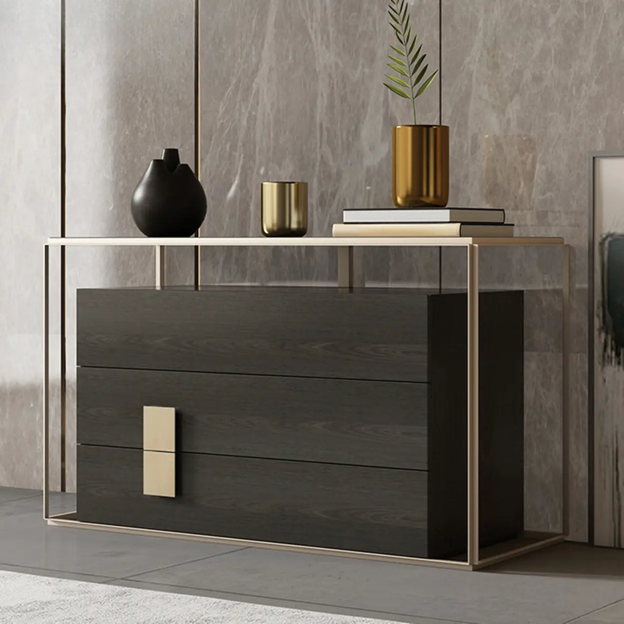 Modern Rectangular Wood Black Entry Storage Console Table Image - 1