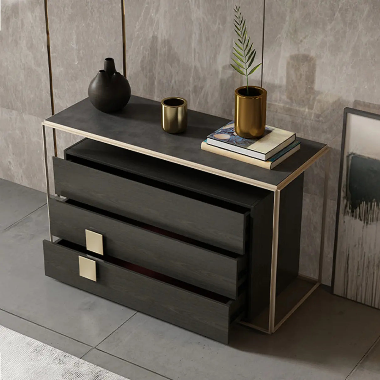 Modern Rectangular Wood Black Entry Storage Console Table Image - 4