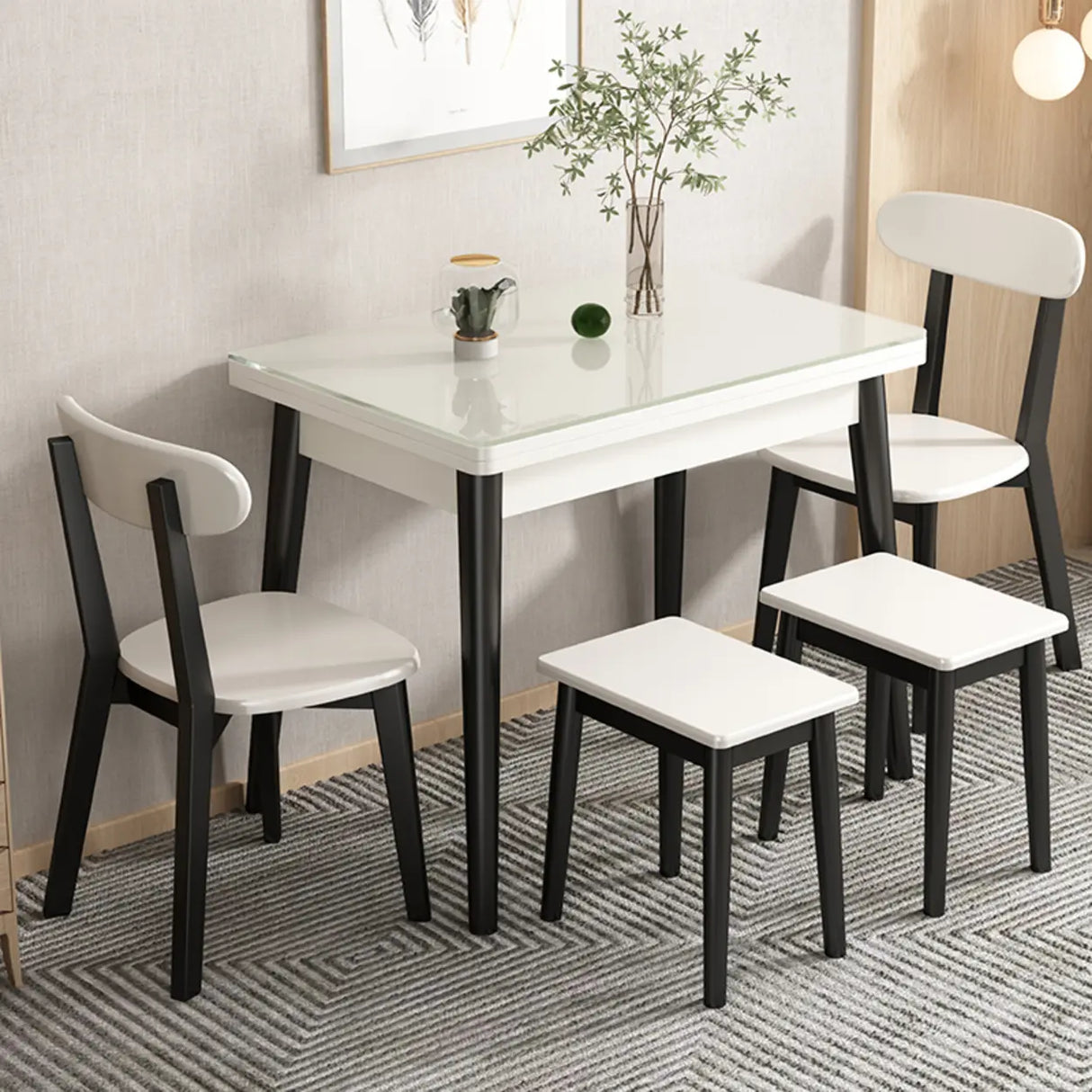 Modern Rectangular Wood Dining Table Extendable White Image - 6