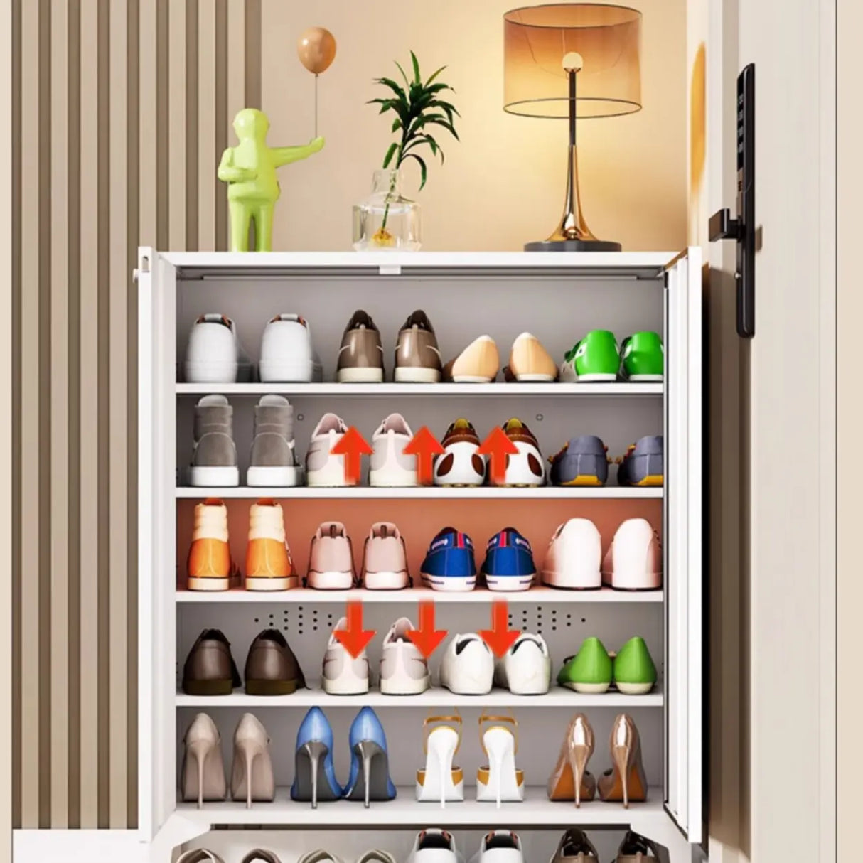 Modern Rectangular Wood Entry White Large Shoe Cabinet Image - 10