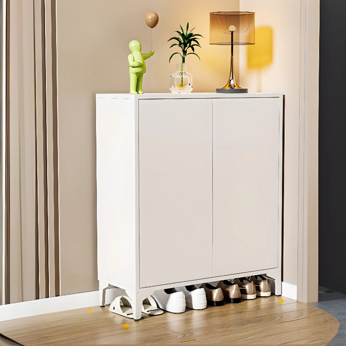 Modern Rectangular Wood Entry White Large Shoe Cabinet Image - 11