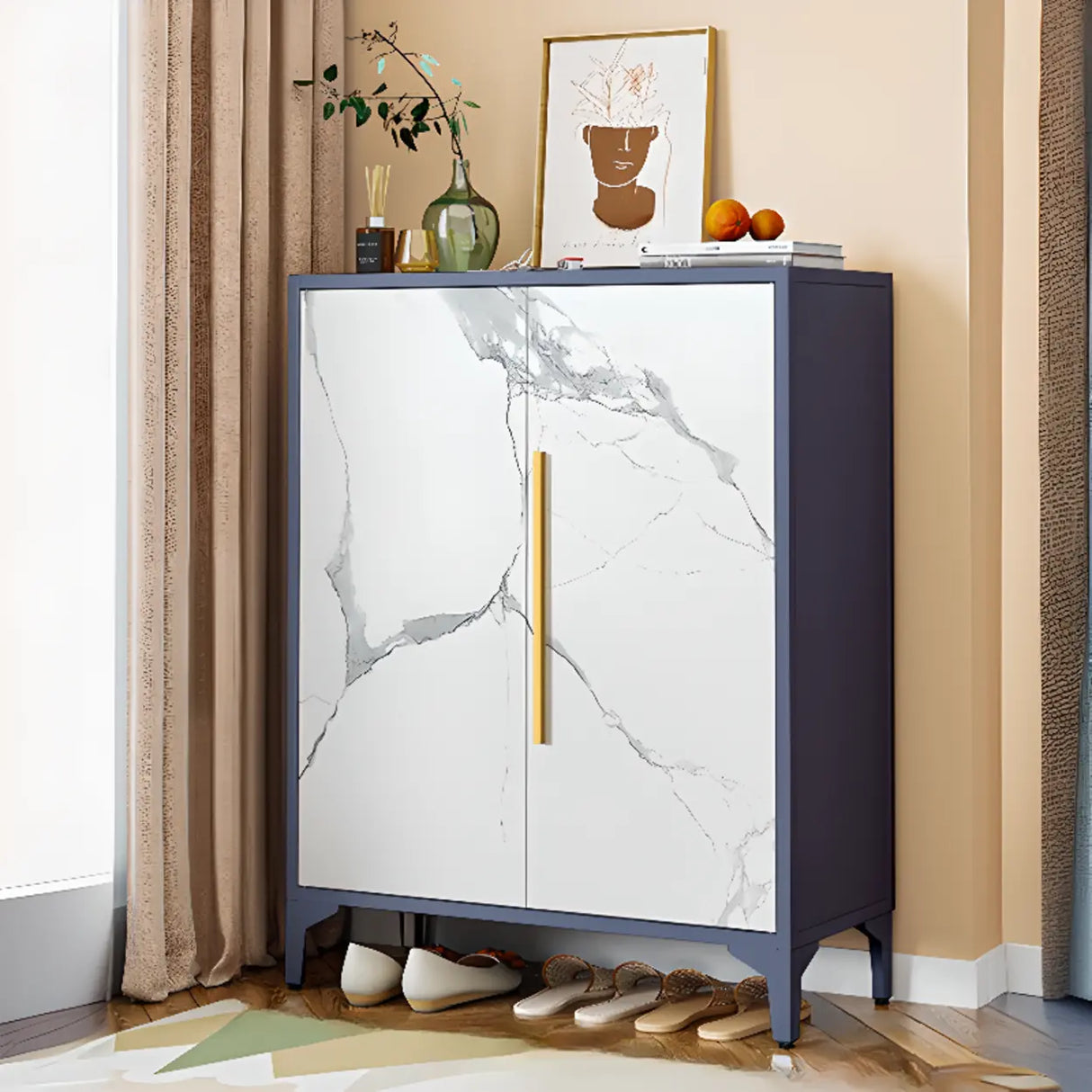 Modern Rectangular Wood Entry White Large Shoe Cabinet Image - 18