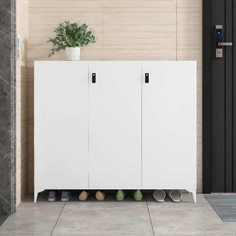 Modern Rectangular Wood Entry White Large Shoe Cabinet Image - 1