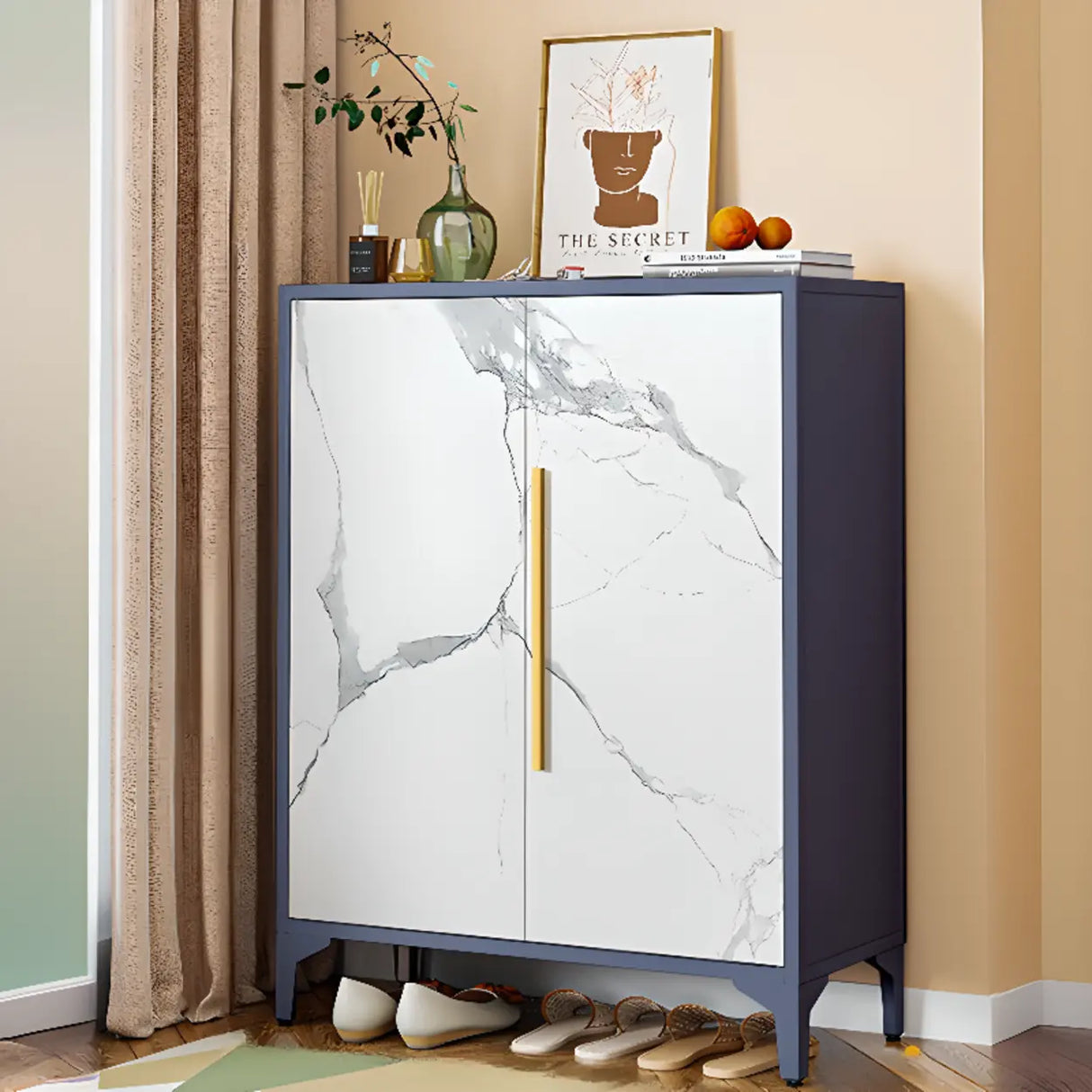 Modern Rectangular Wood Entry White Large Shoe Cabinet Image - 20