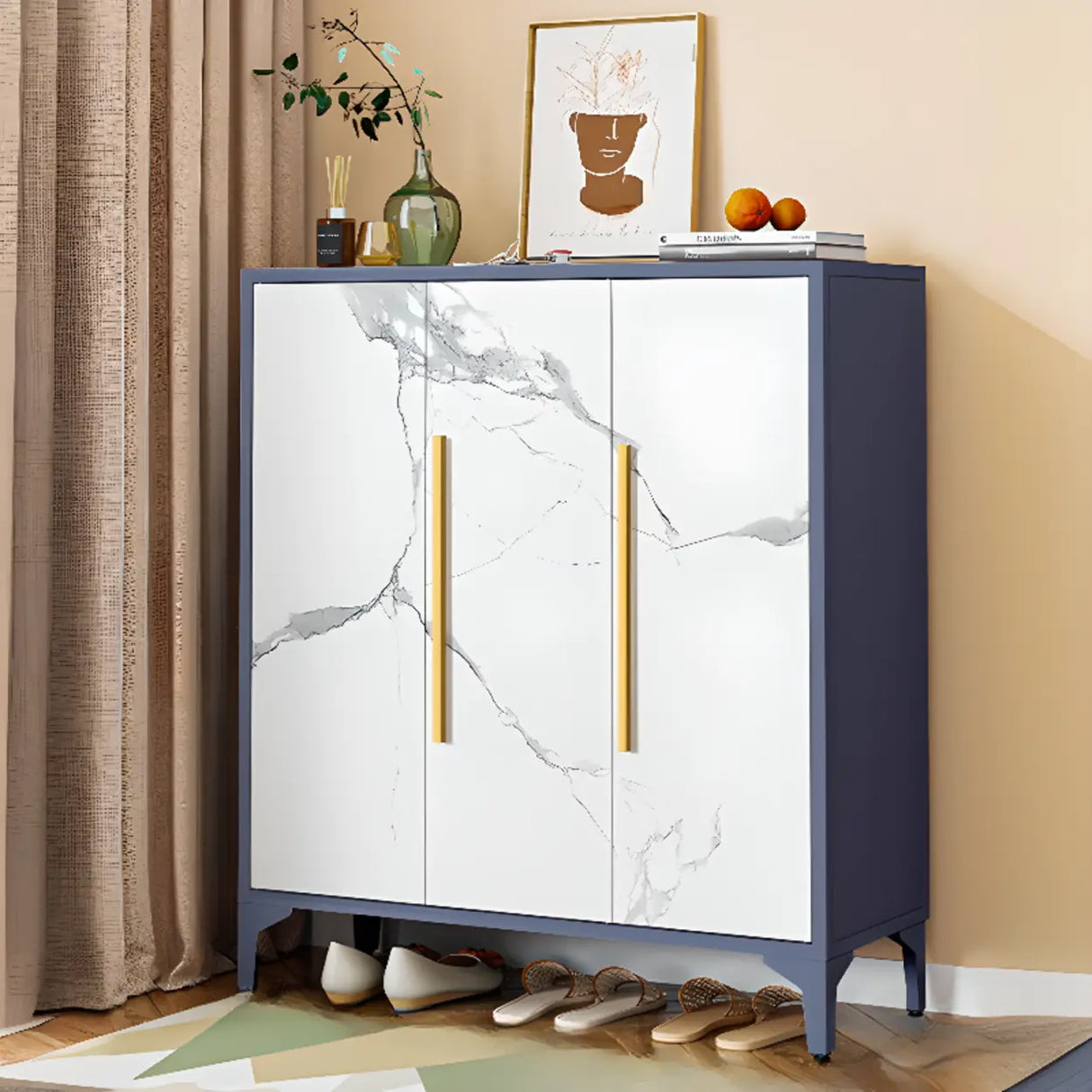 Modern Rectangular Wood Entry White Large Shoe Cabinet Image - 22