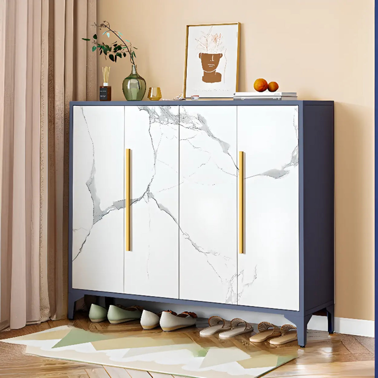 Modern Rectangular Wood Entry White Large Shoe Cabinet Image - 24