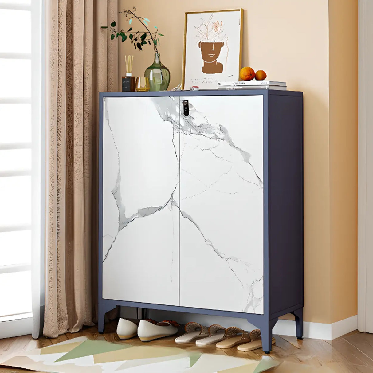 Modern Rectangular Wood Entry White Large Shoe Cabinet Image - 26