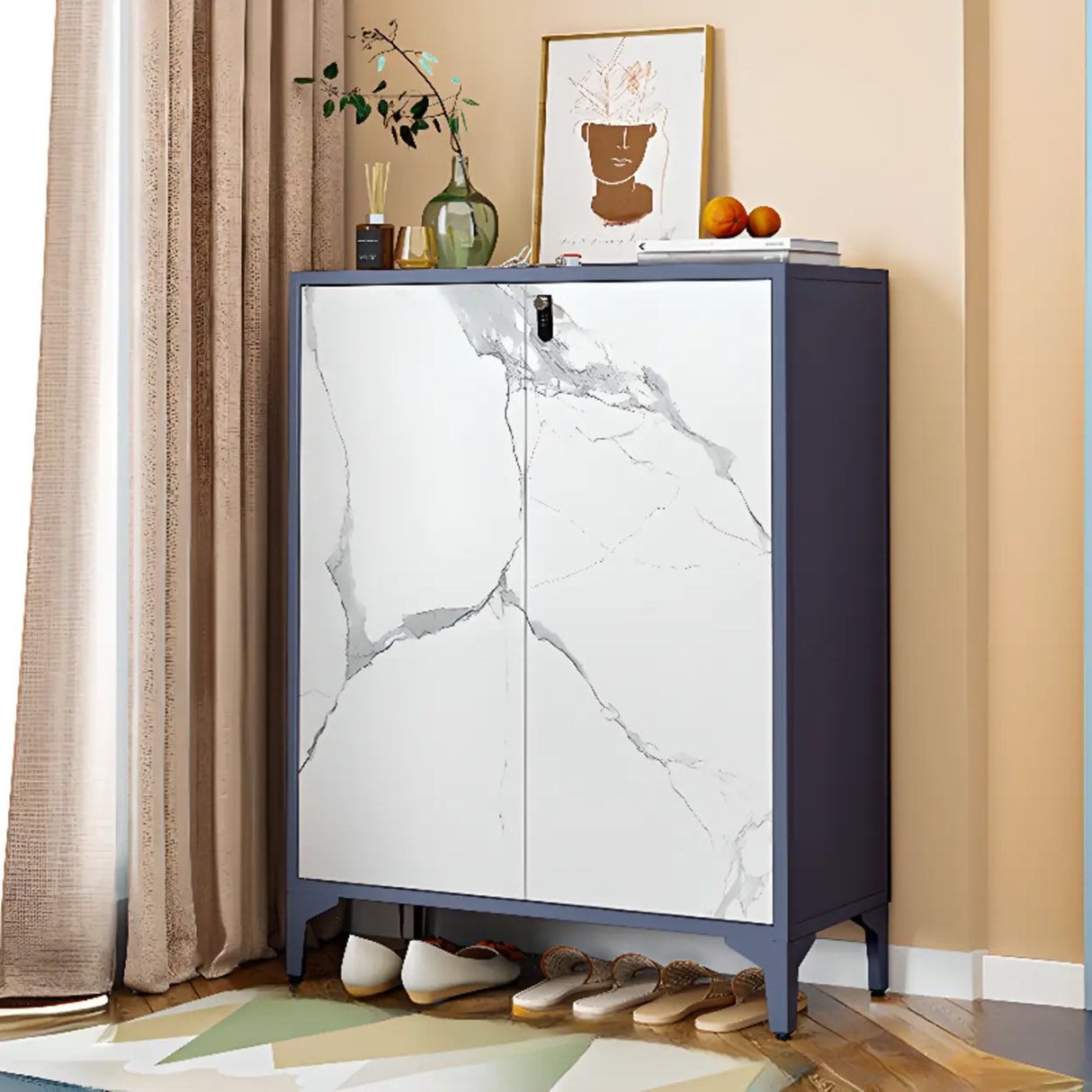 Modern Rectangular Wood Entry White Large Shoe Cabinet Image - 28