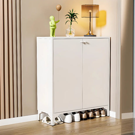 Modern Rectangular Wood Entry White Large Shoe Cabinet Image - 2