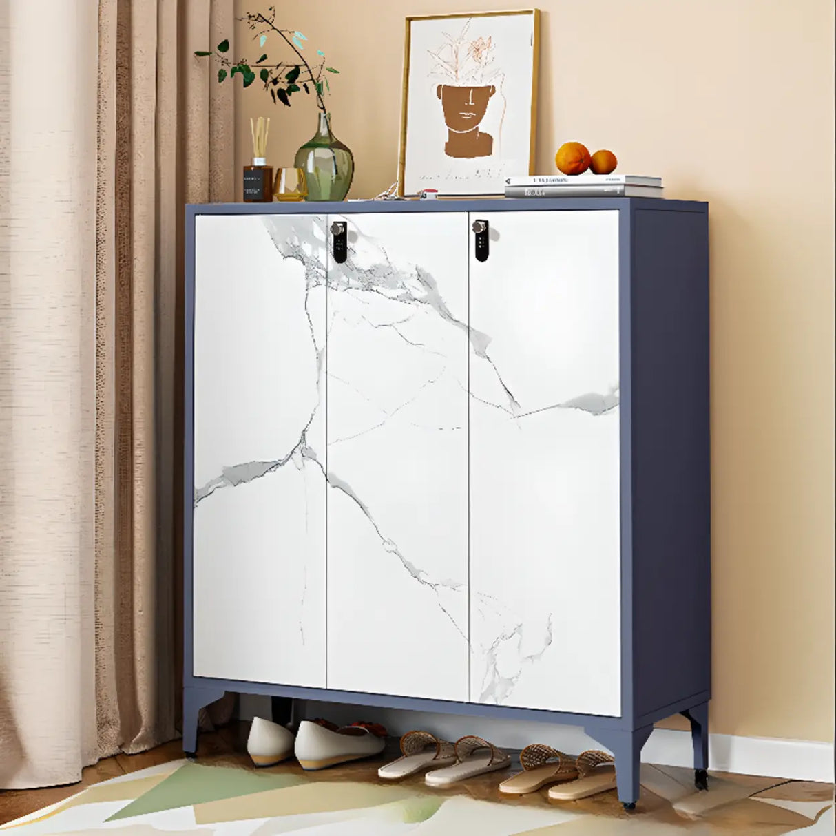 Modern Rectangular Wood Entry White Large Shoe Cabinet Image - 30