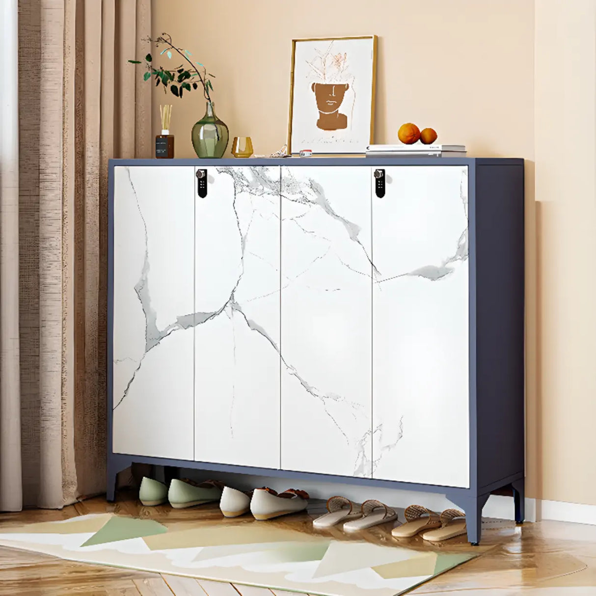 Modern Rectangular Wood Entry White Large Shoe Cabinet Image - 32