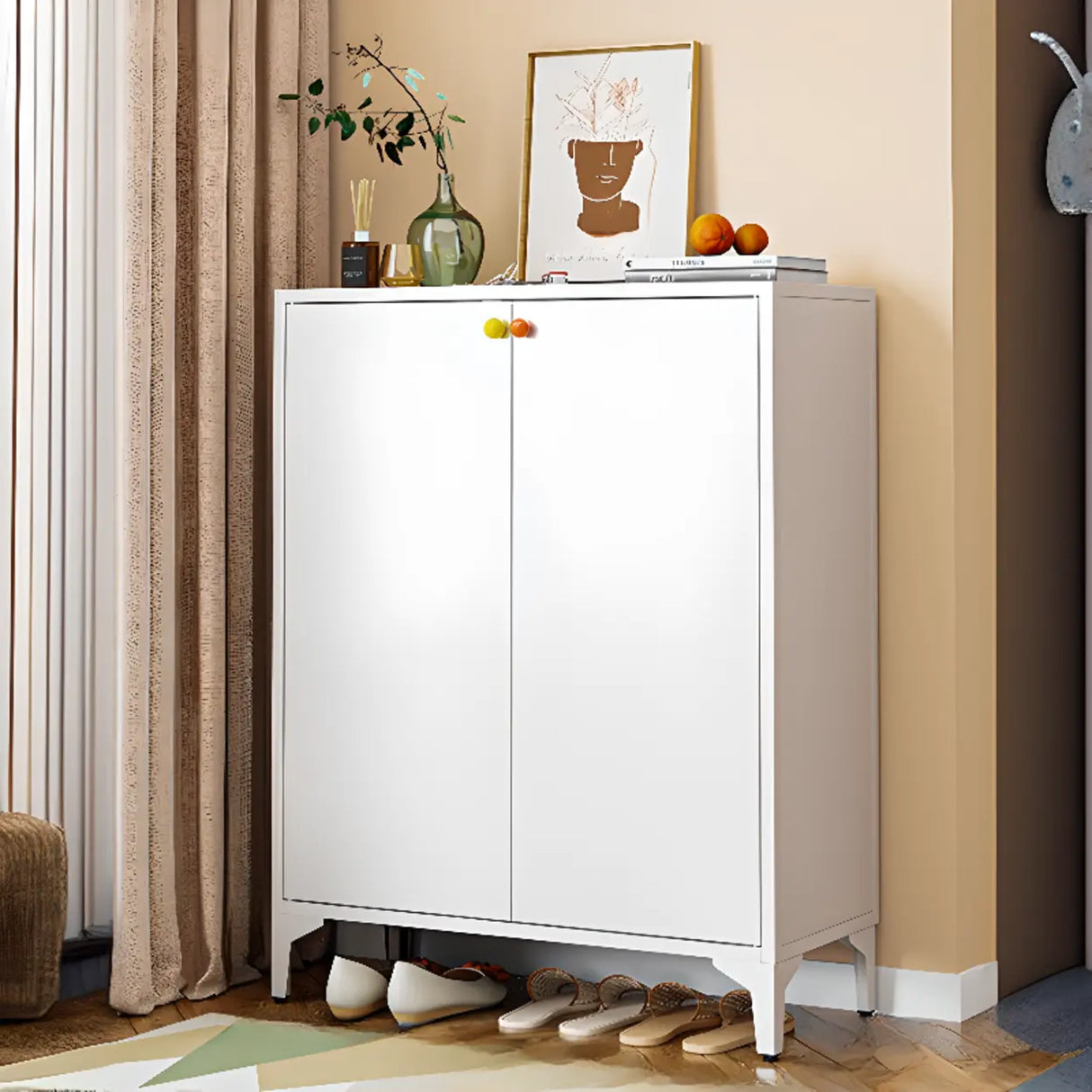 Modern Rectangular Wood Entry White Large Shoe Cabinet Image - 33