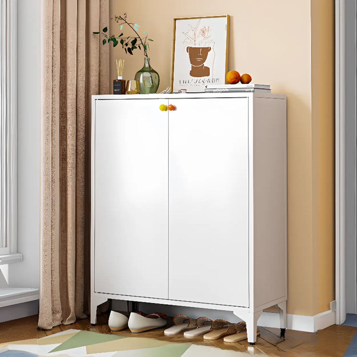 Modern Rectangular Wood Entry White Large Shoe Cabinet Image - 34