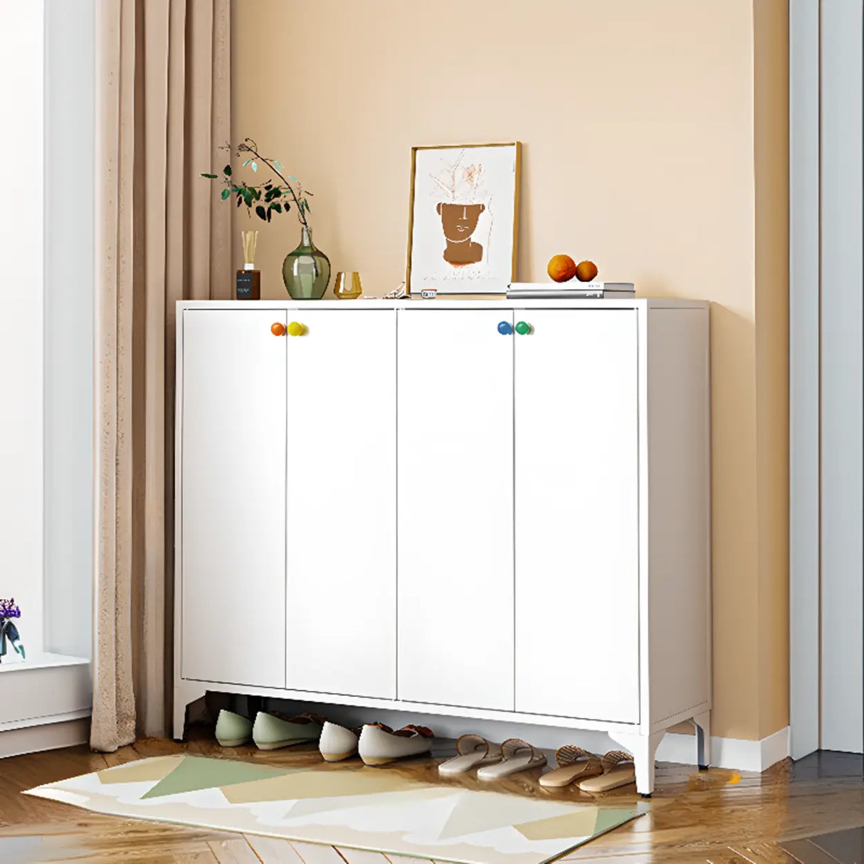 Modern Rectangular Wood Entry White Large Shoe Cabinet Image - 36