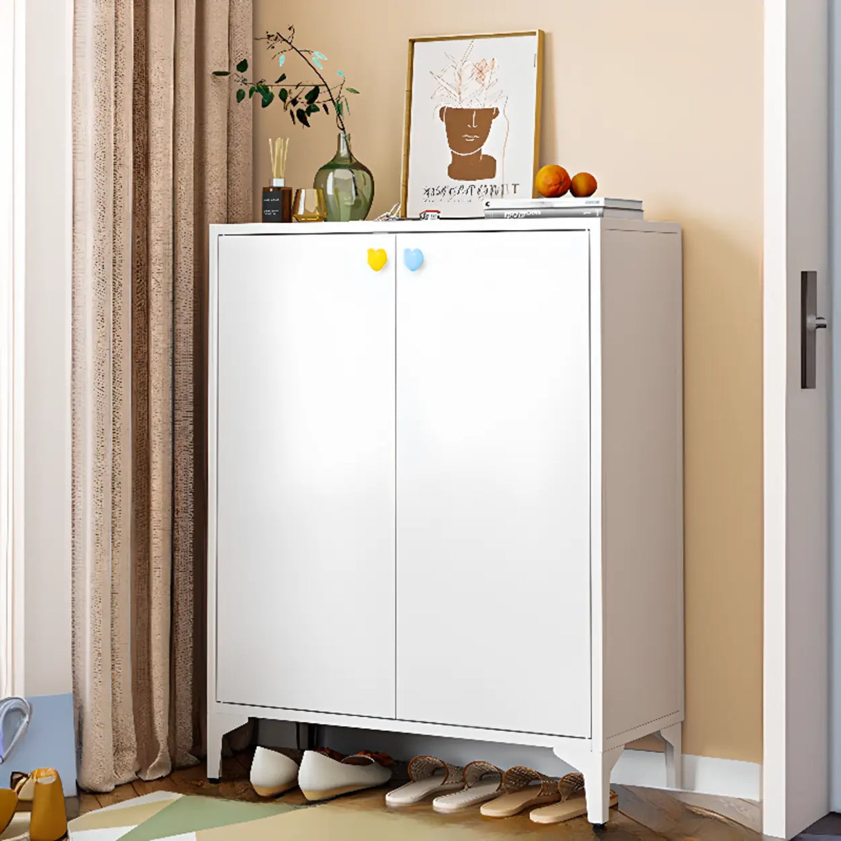 Modern Rectangular Wood Entry White Large Shoe Cabinet Image - 37