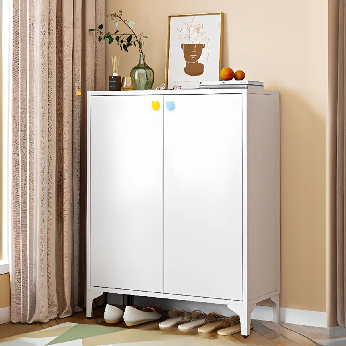 Modern Rectangular Wood Entry White Large Shoe Cabinet Image - 38