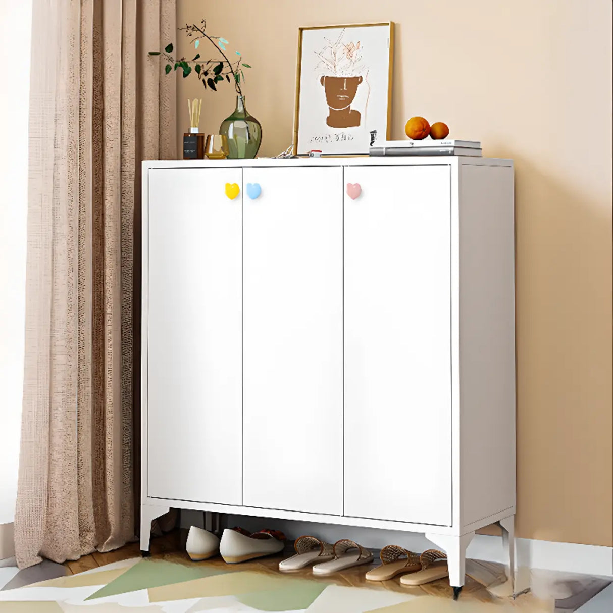Modern Rectangular Wood Entry White Large Shoe Cabinet Image - 39