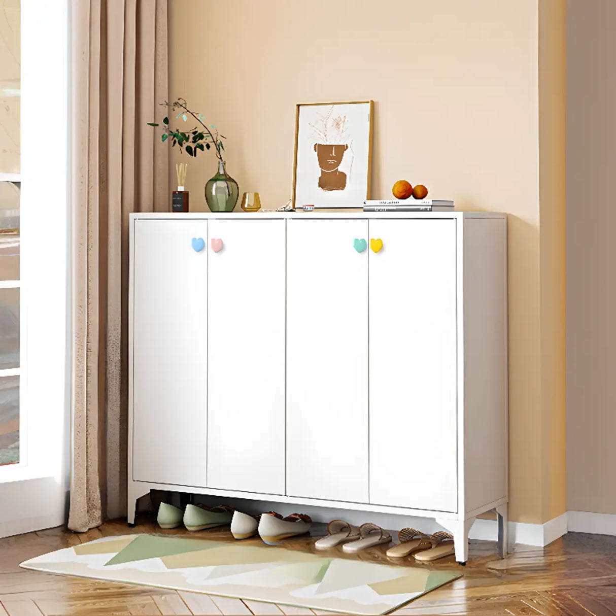 Modern Rectangular Wood Entry White Large Shoe Cabinet Image - 40
