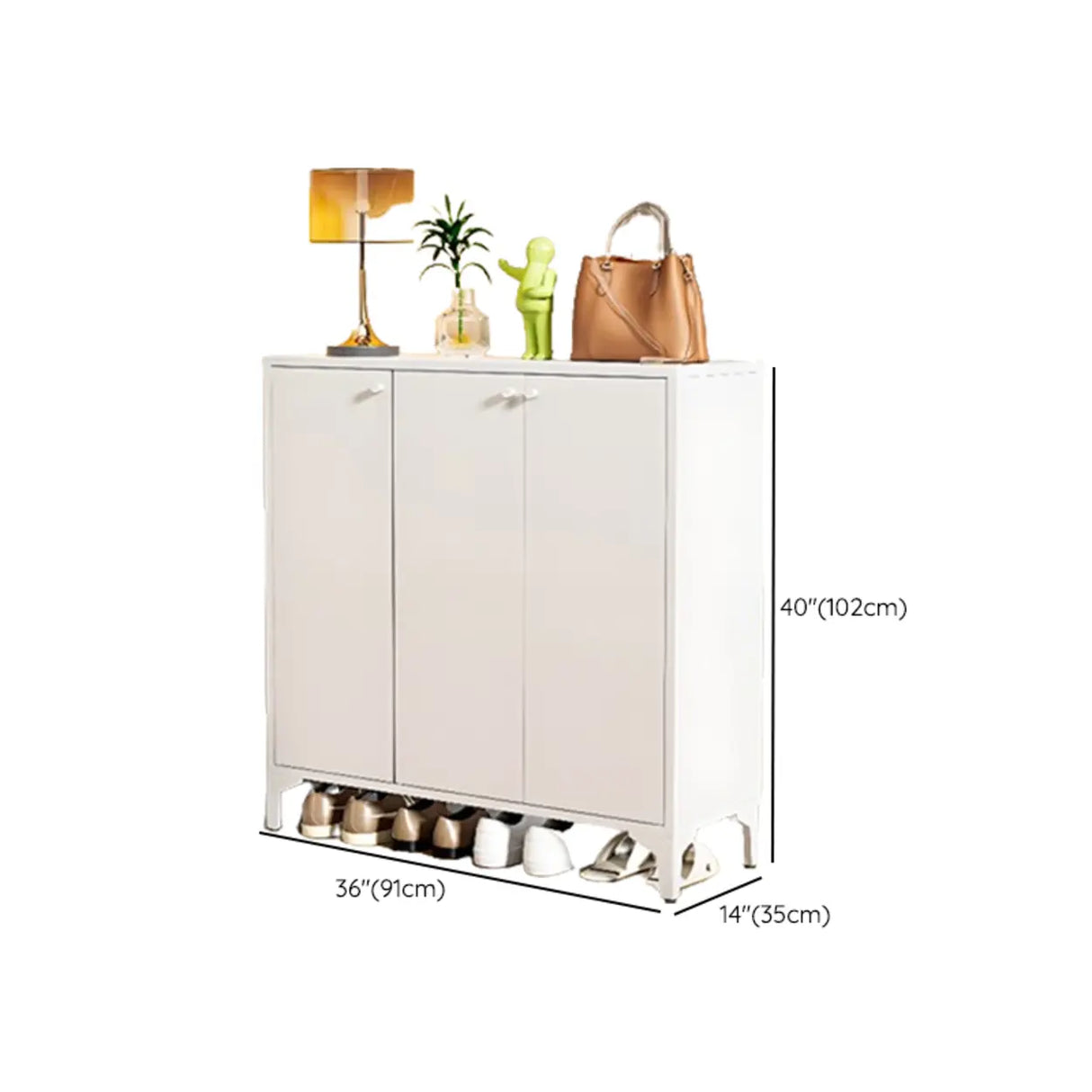 Modern Rectangular Wood Entry White Large Shoe Cabinet Image - 43