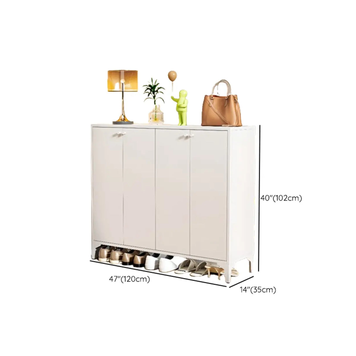Modern Rectangular Wood Entry White Large Shoe Cabinet Image - 44