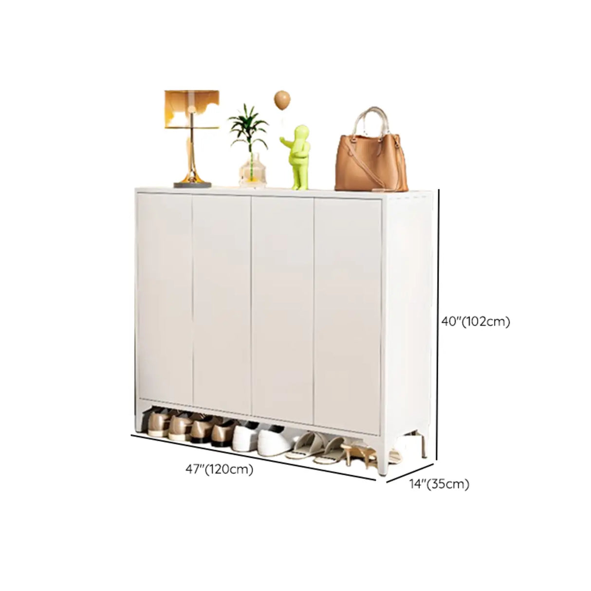 Modern Rectangular Wood Entry White Large Shoe Cabinet Image - 47