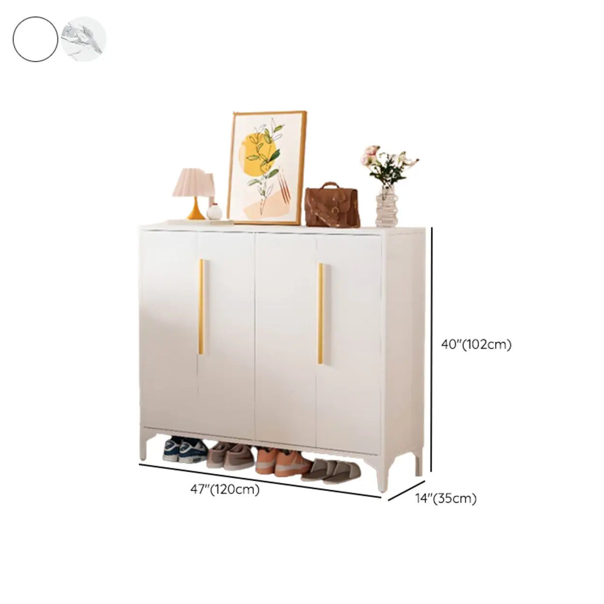 Modern Rectangular Wood Entry White Large Shoe Cabinet Image - 50