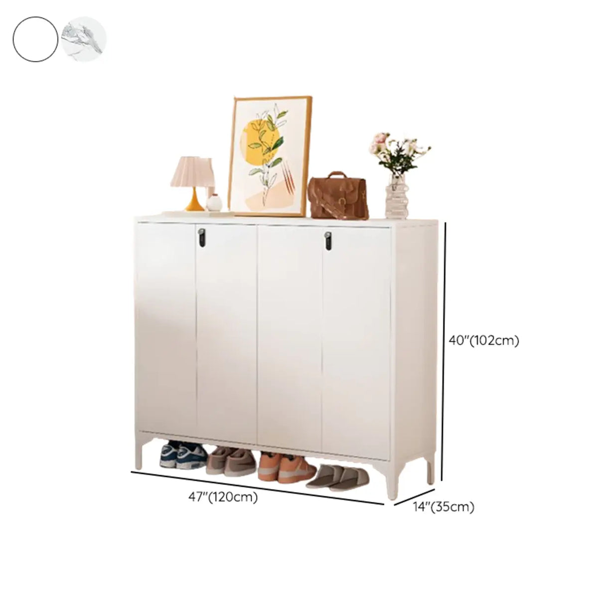 Modern Rectangular Wood Entry White Large Shoe Cabinet Image - 55