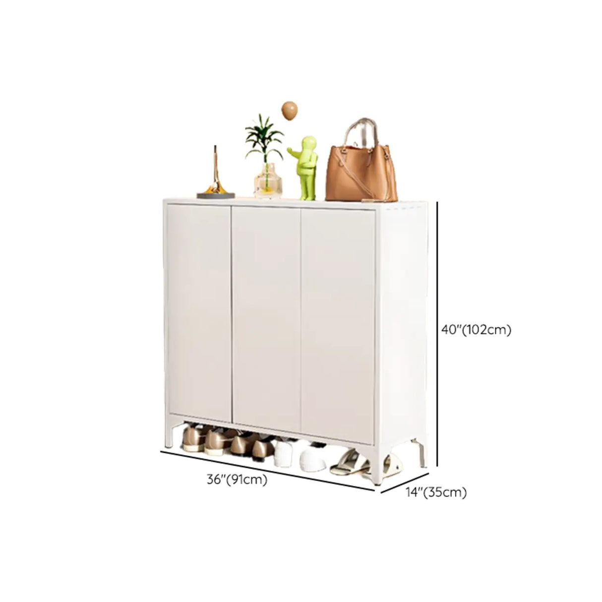 Modern Rectangular Wood Entry White Large Shoe Cabinet Image - 58