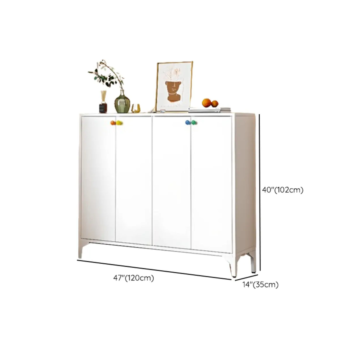 Modern Rectangular Wood Entry White Large Shoe Cabinet Image - 60