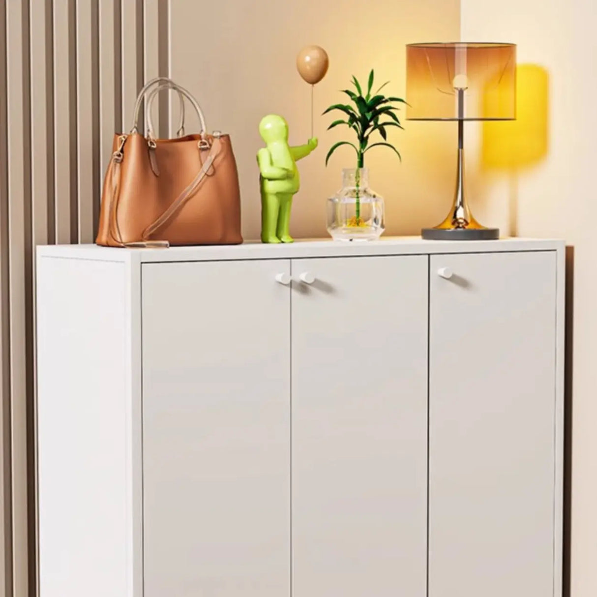 Modern Rectangular Wood Entry White Large Shoe Cabinet Image - 6
