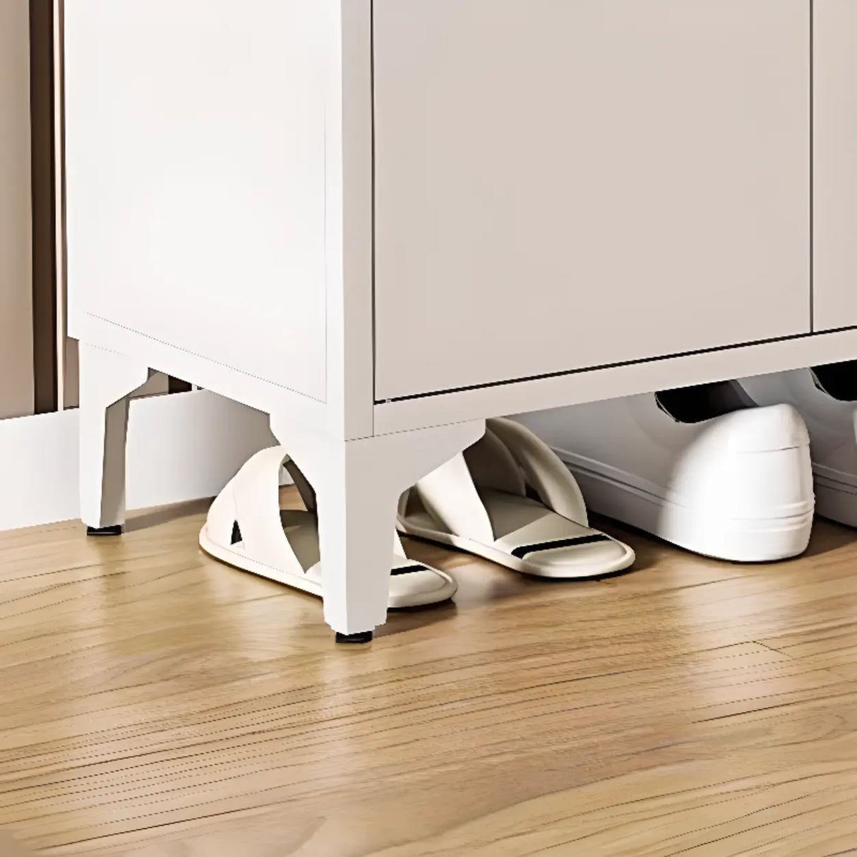 Modern Rectangular Wood Entry White Large Shoe Cabinet Image - 8